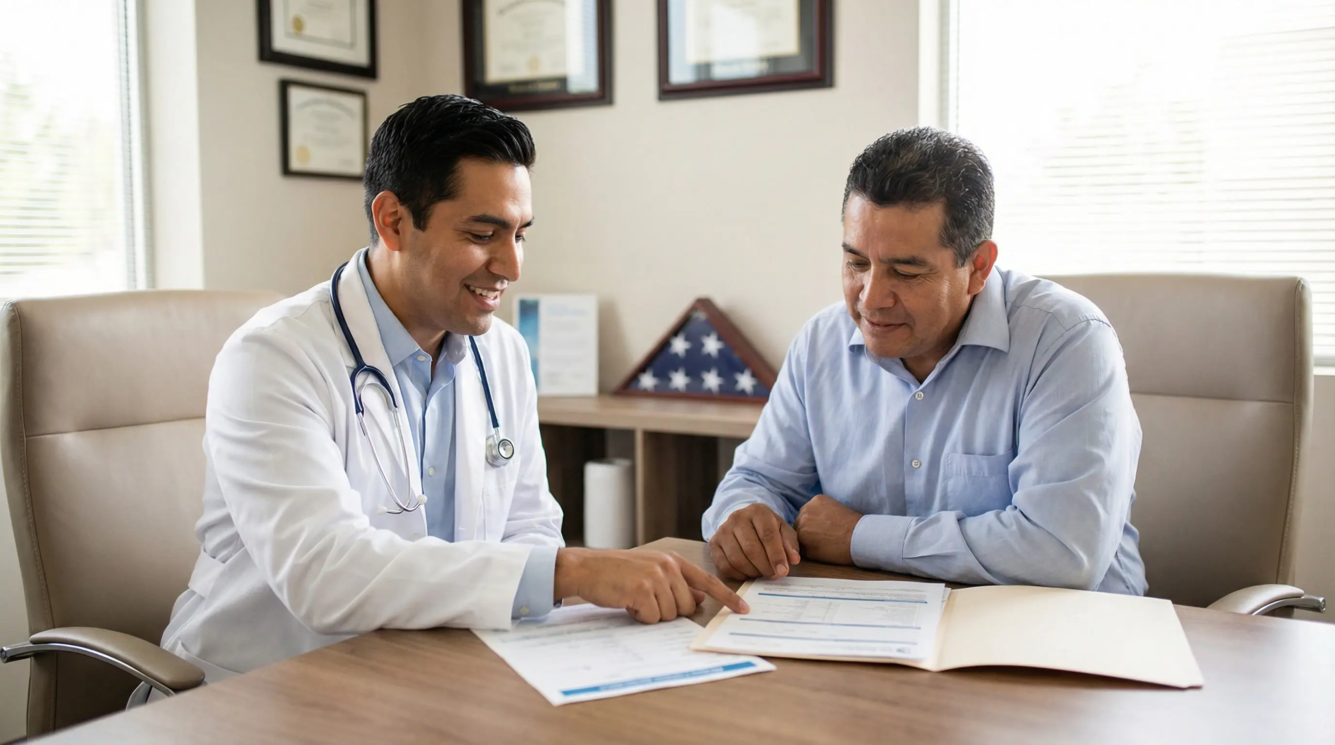 Examen médico de inmigración I-693 en Houston TX - Civil Surgeon certificado USCIS completando formulario para Green Card